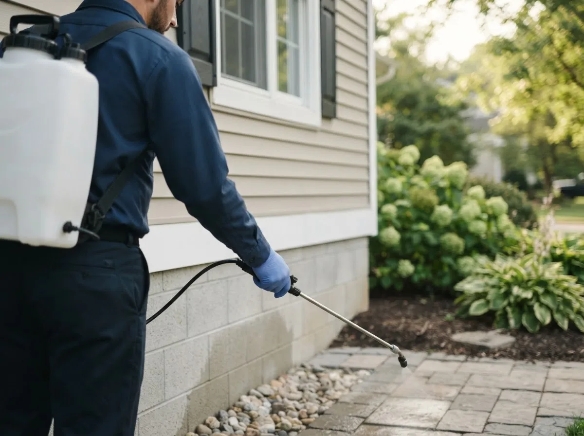 Pest control technician inspecting a home in Gardner, ND